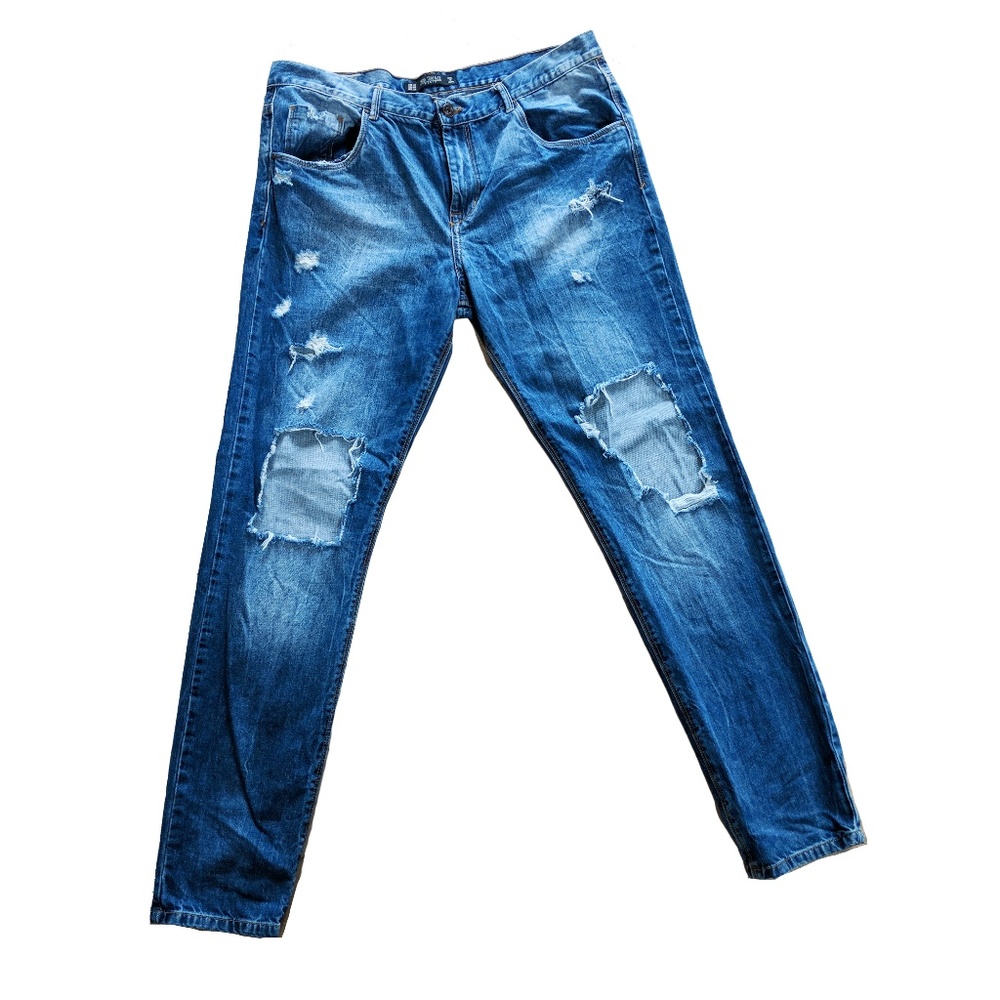 Zara Distressed Jeans High Rise Slim Blue Faded